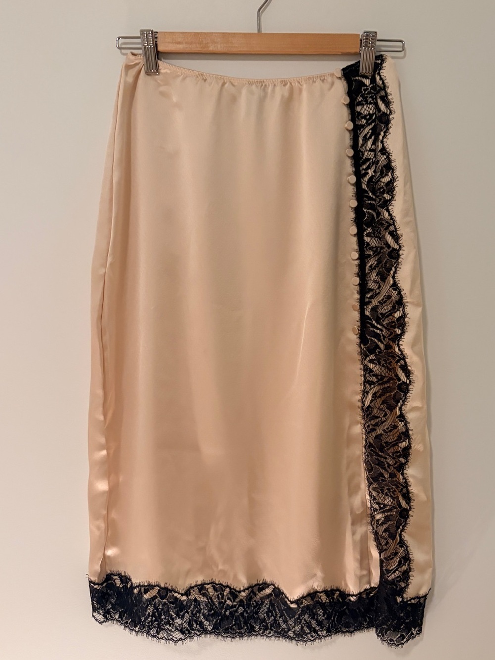 Victoria Secret Cream Slip Skirt with Black Lace Trim